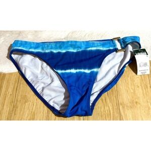 Lauren Ralph Lauren Women's Blue Swimsuit Bottoms With Gold Buckle‎ Logo Size 12